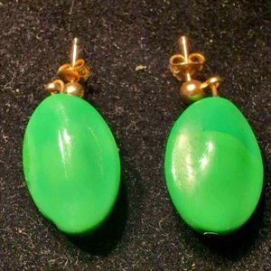Green Dangling Earrings on Gold Tone Posts